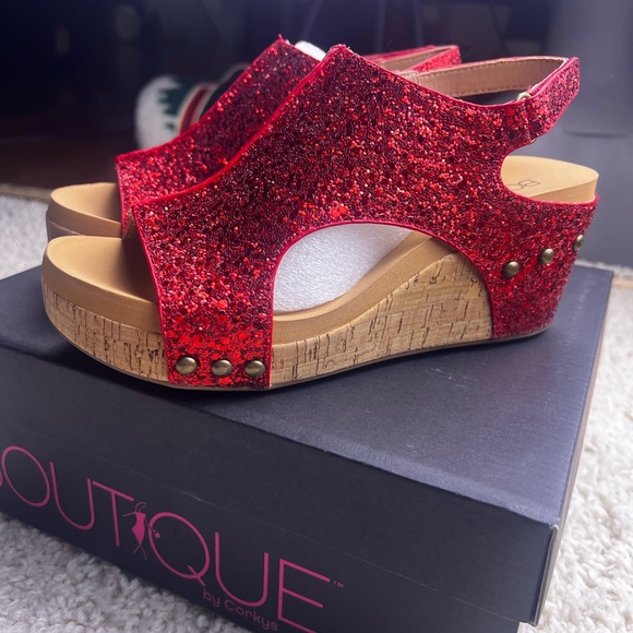 Corkys Shoes - WOMENS CORKYS RED GLITTER WEDGES NIB SIZE 7